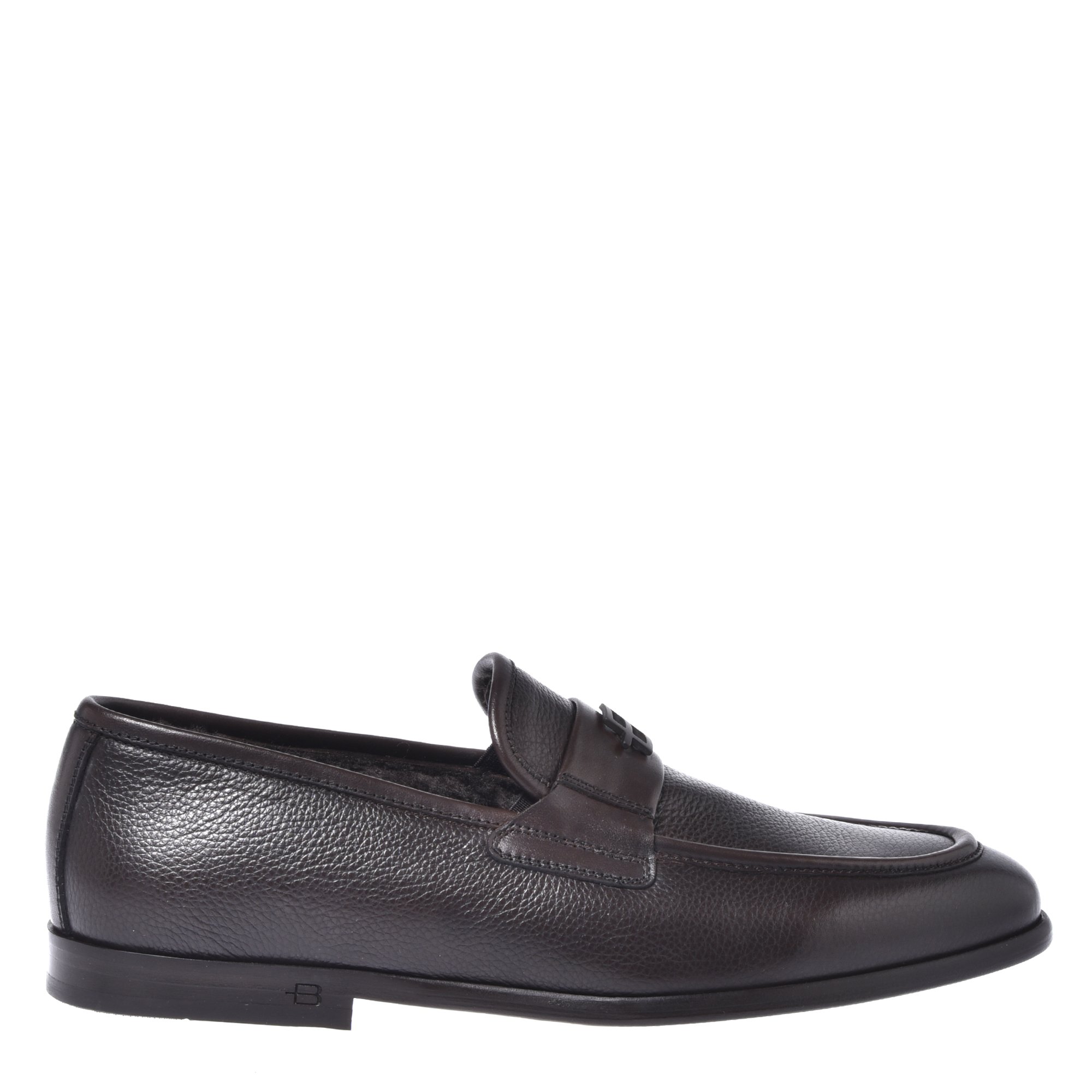 Dark brown tumbled leather and leather loafers image