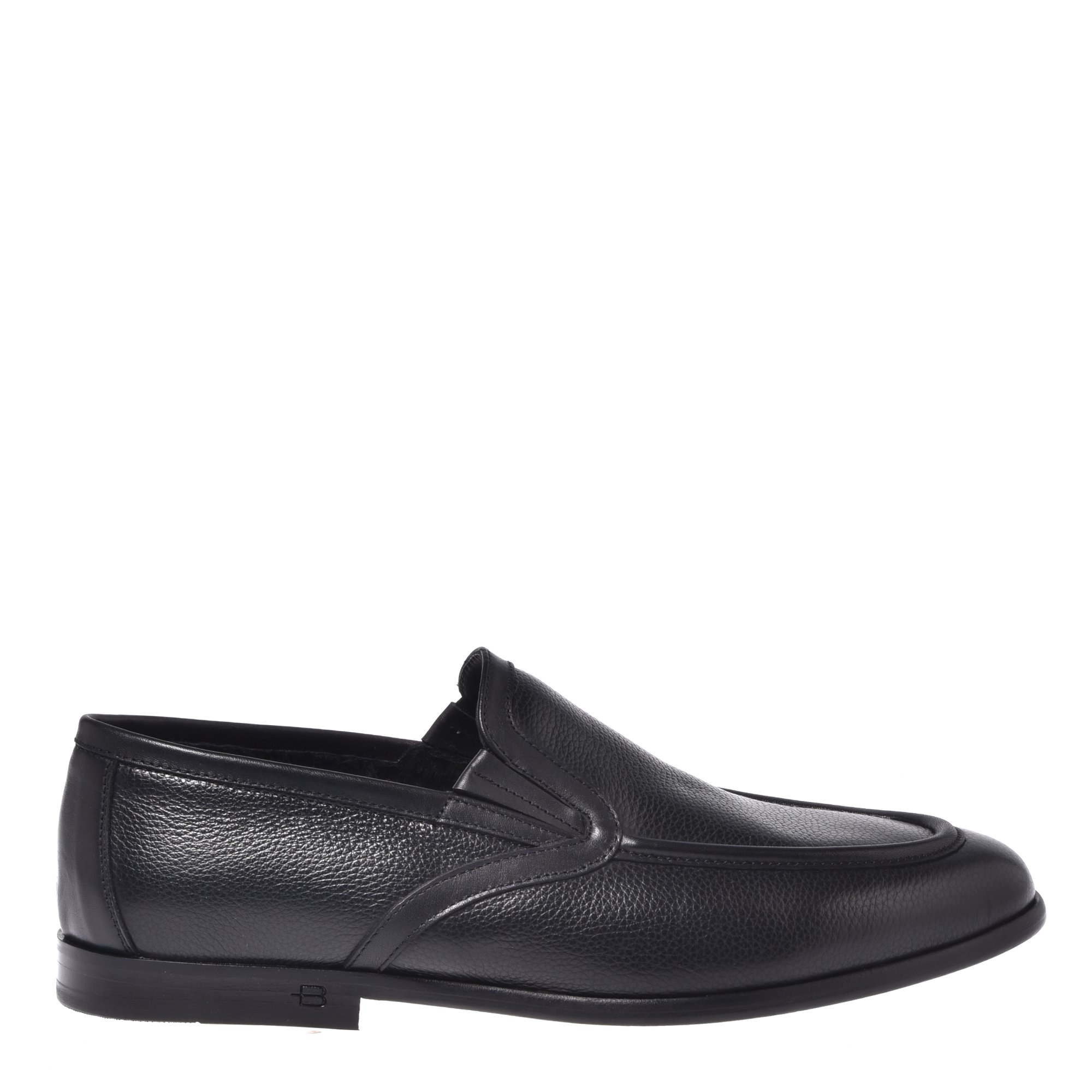 Black tumbled leather and leather slip-ons image