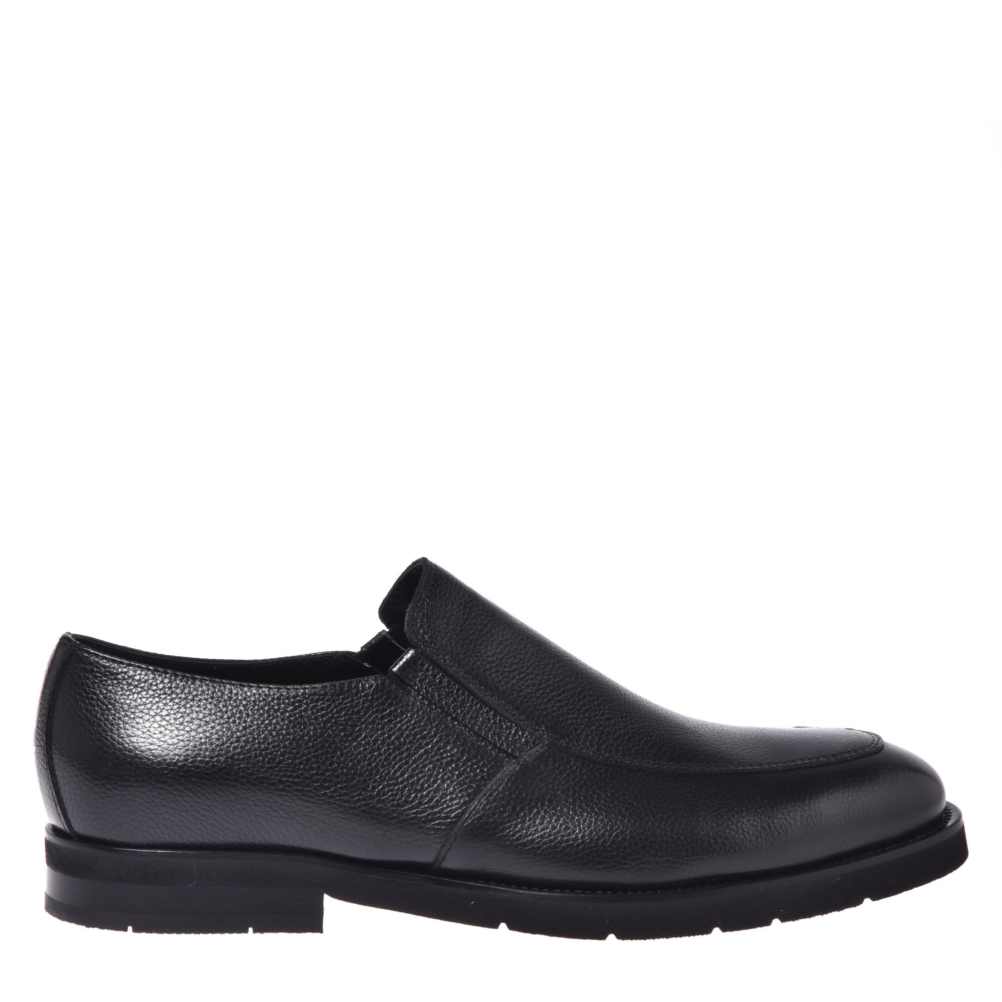Black leather and tumbled leather slip-ons image