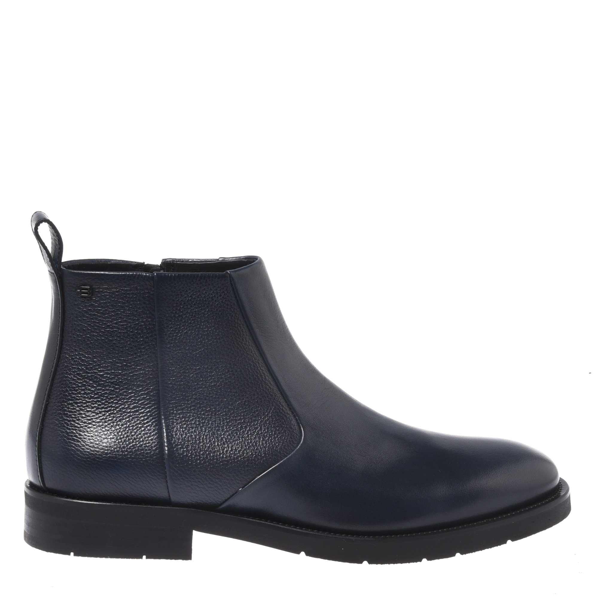 Blue leather and tumbled leather ankle boots image