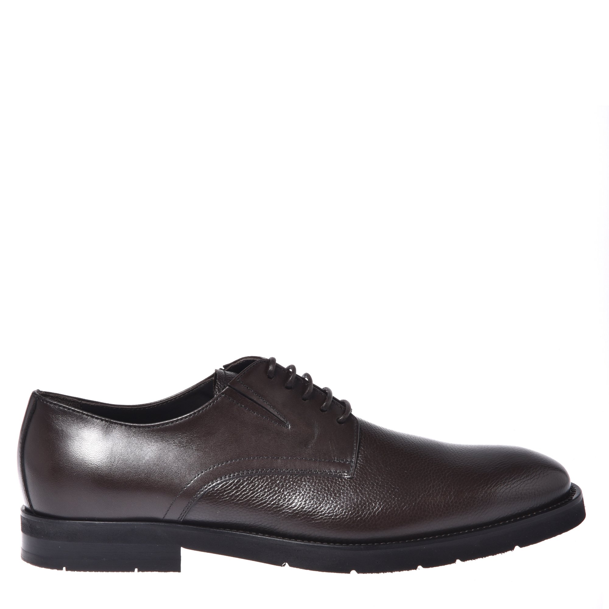 Dark brown leather and tumbled leather lace-ups image