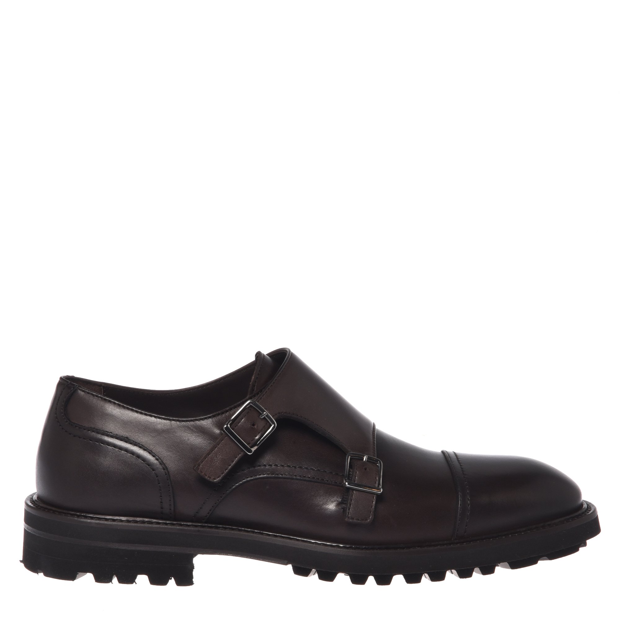 Dark brown leather double monk image
