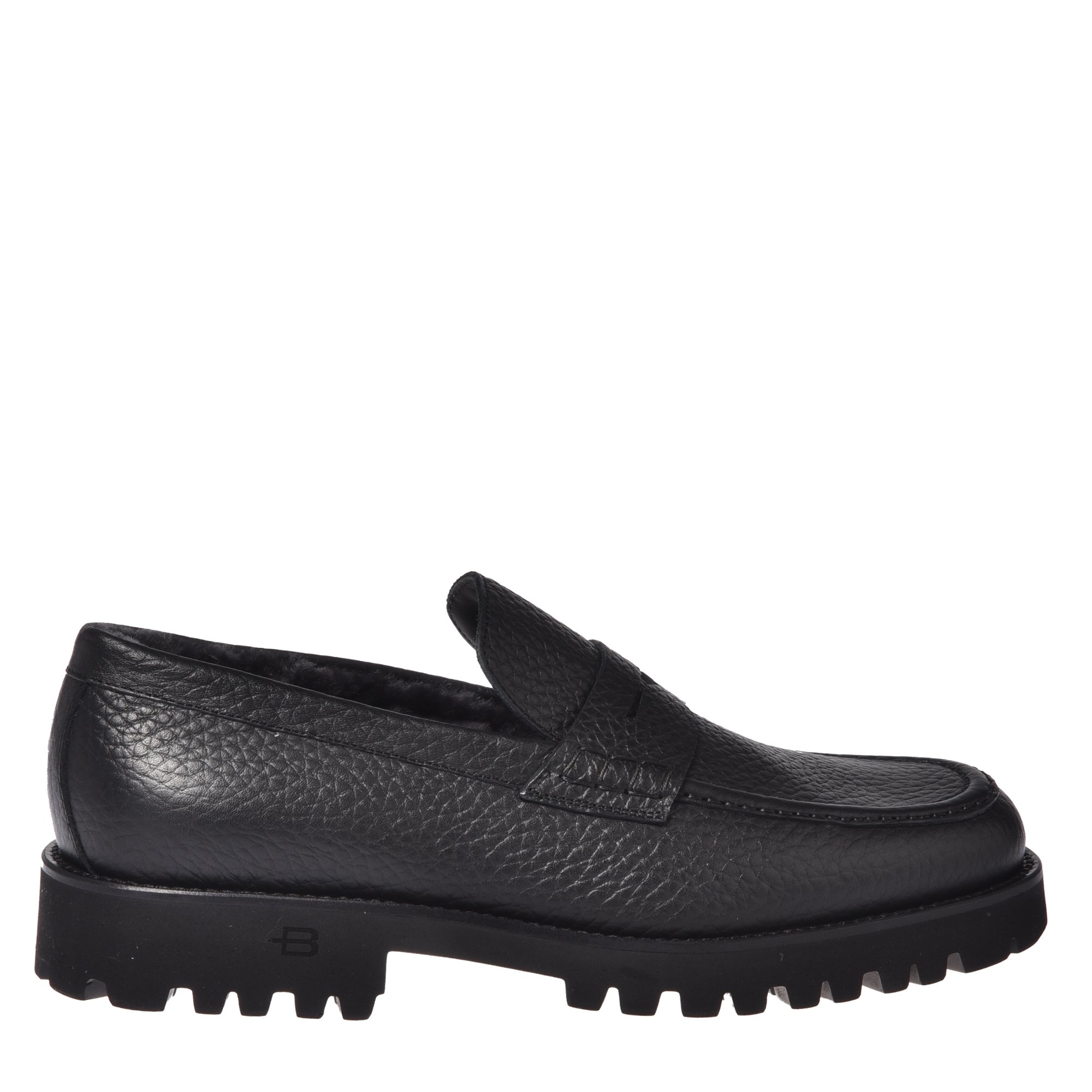Black tumbled leather loafers image