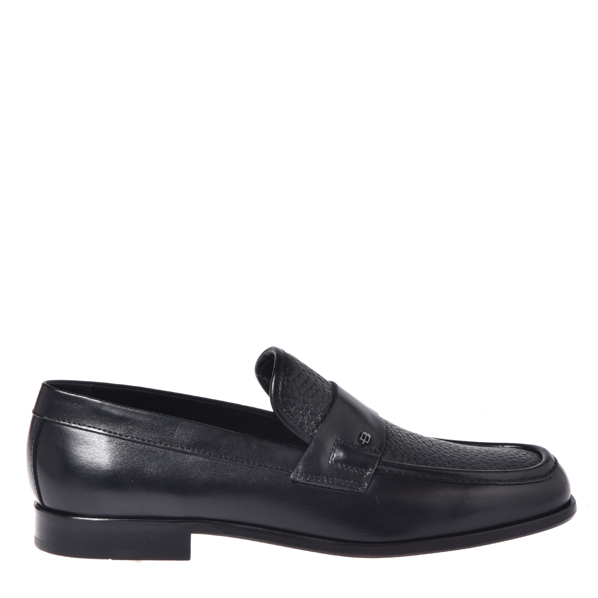 Black leather and tumbled leather loafers image