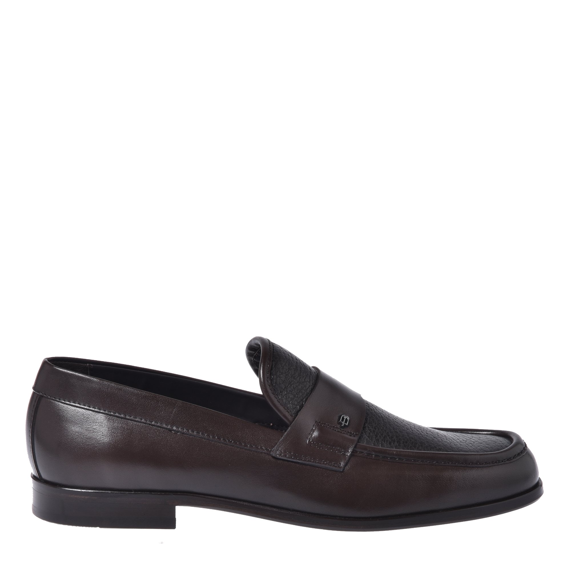 Dark brown leather and tumbled leather loafers image