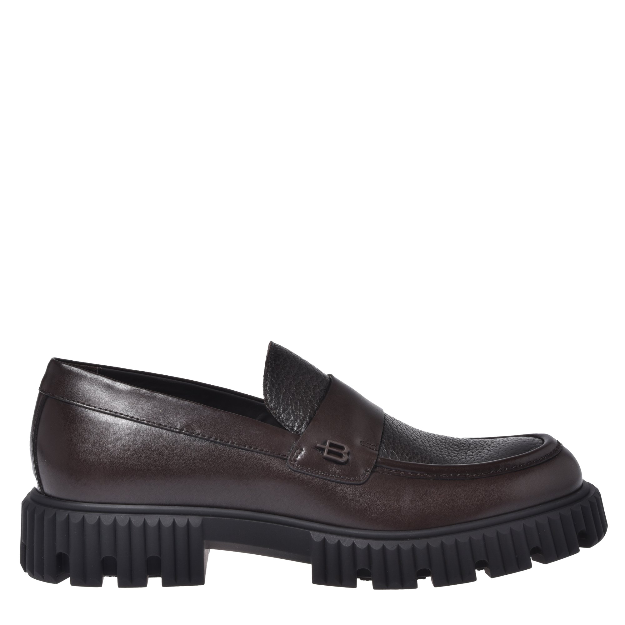 Dark brown leather and tumbled leather loafers image