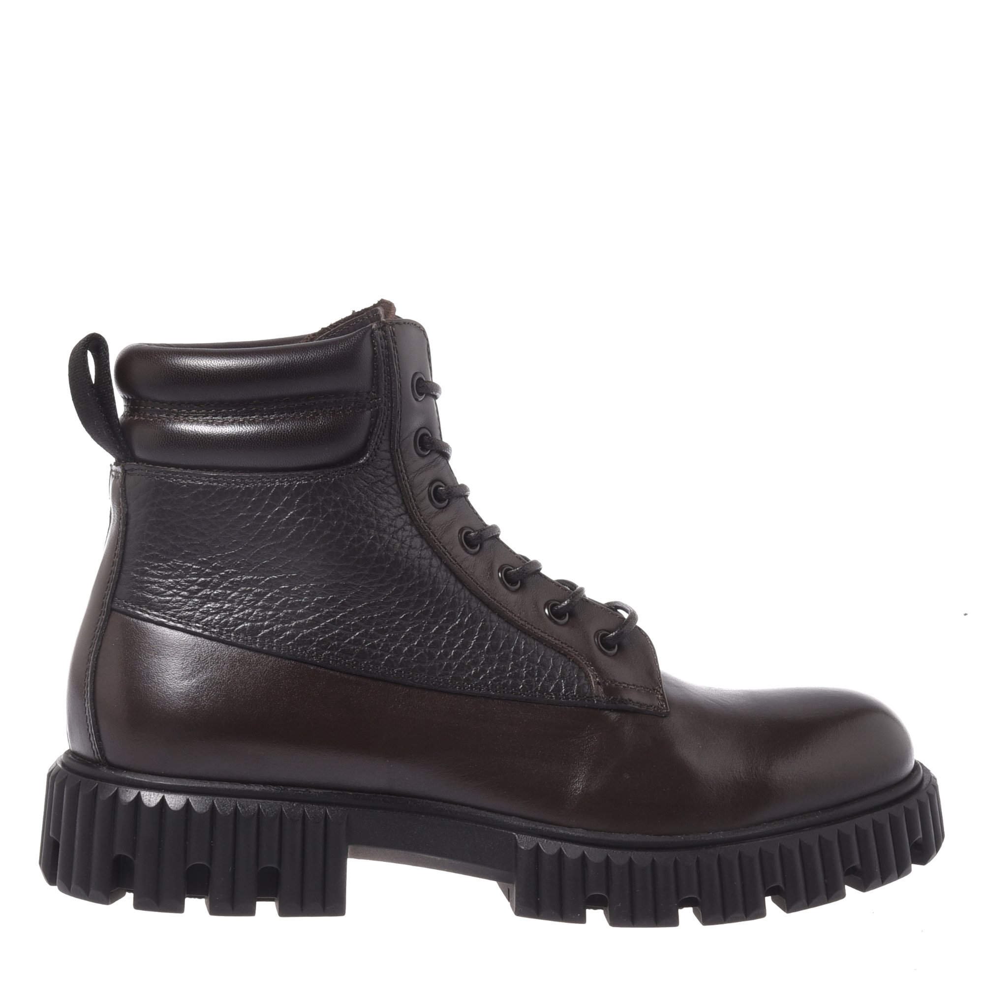 Dark brown leather and tumbled leather ankle boots image