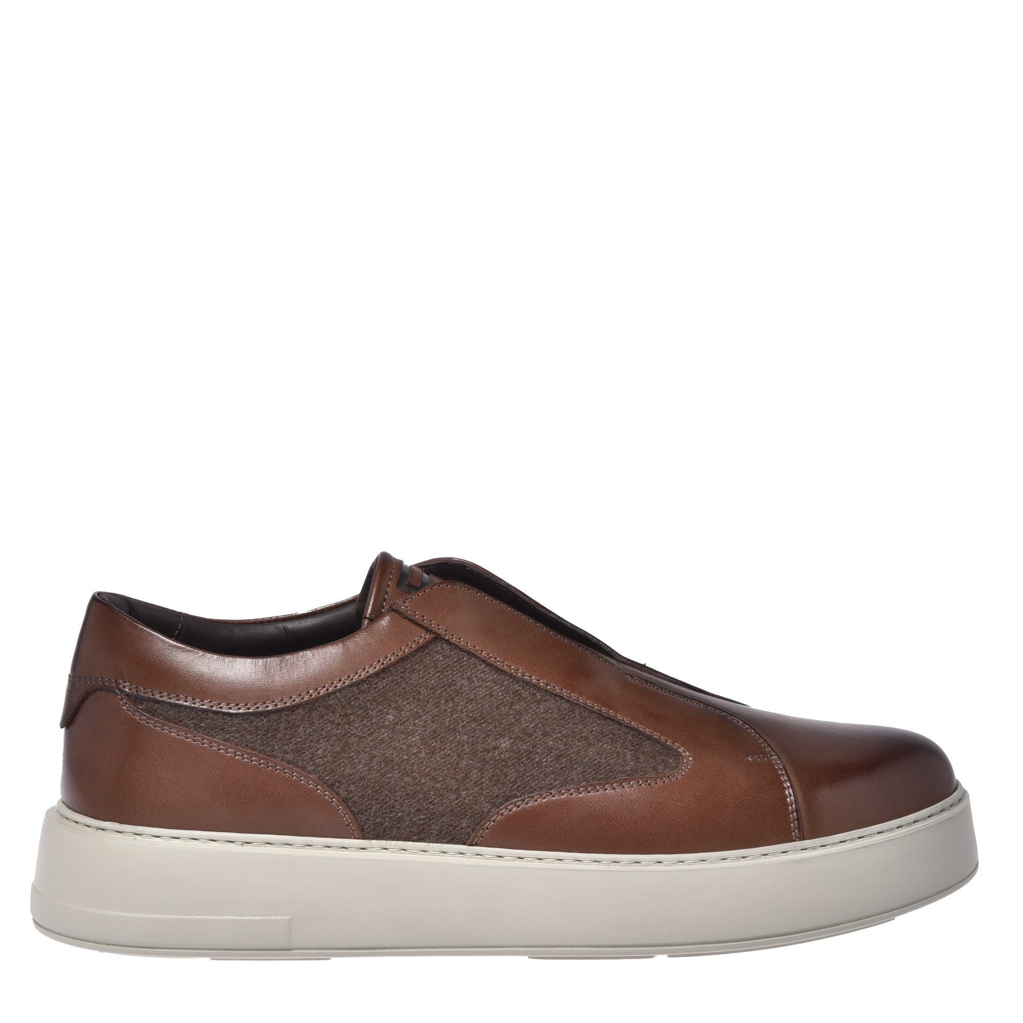 Brown leather and wool slip-ons image