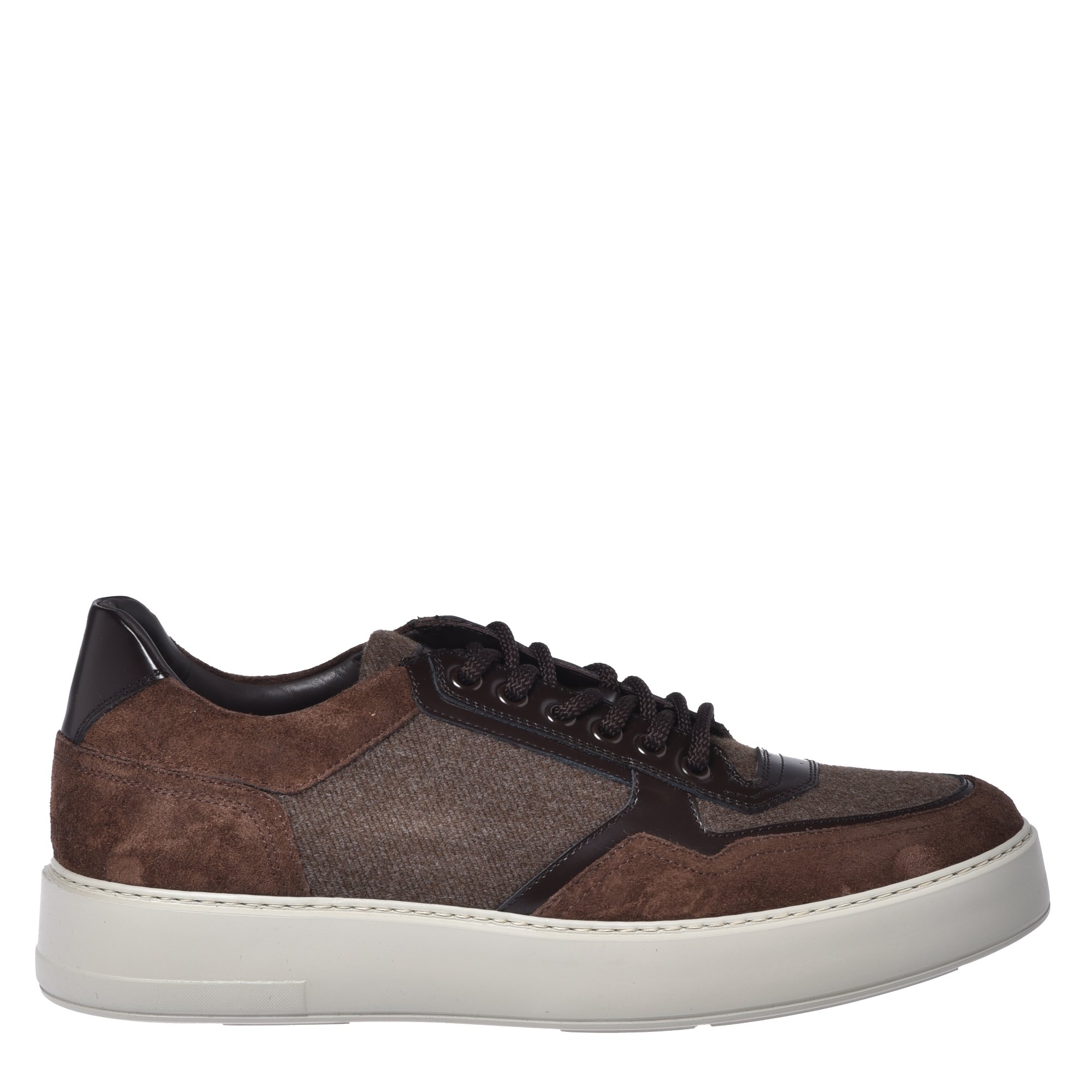 Dark brown suede leather and wool trainers image