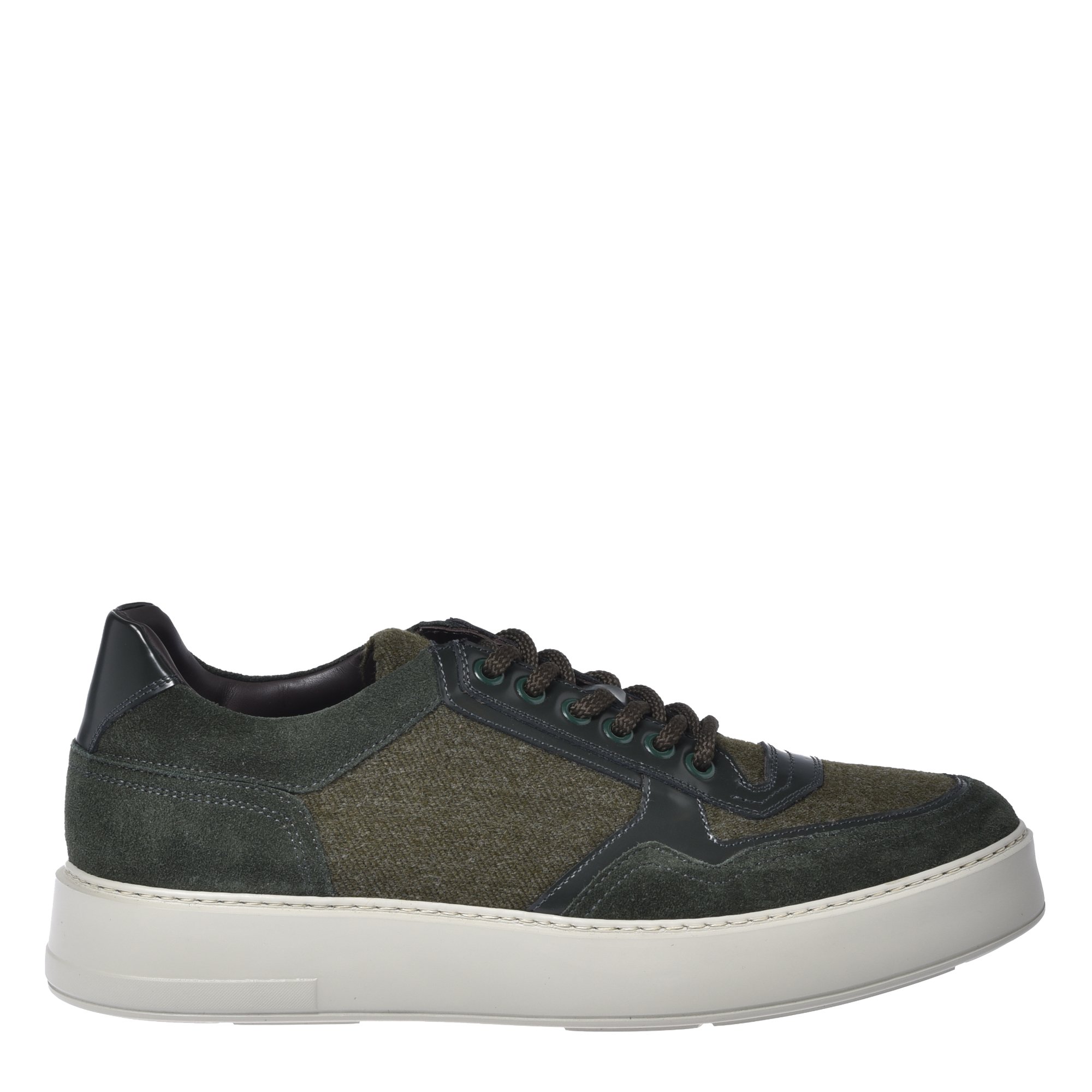 Green suede leather and wool trainers image