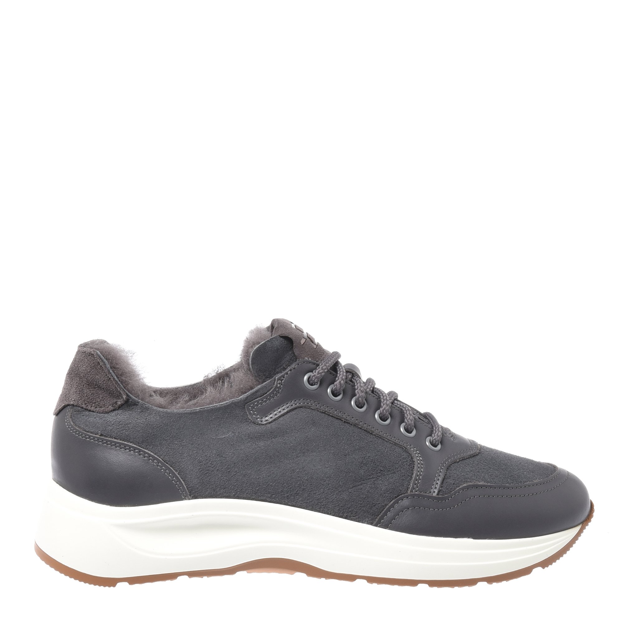 Dark grey suede leather and sheepskin trainers image