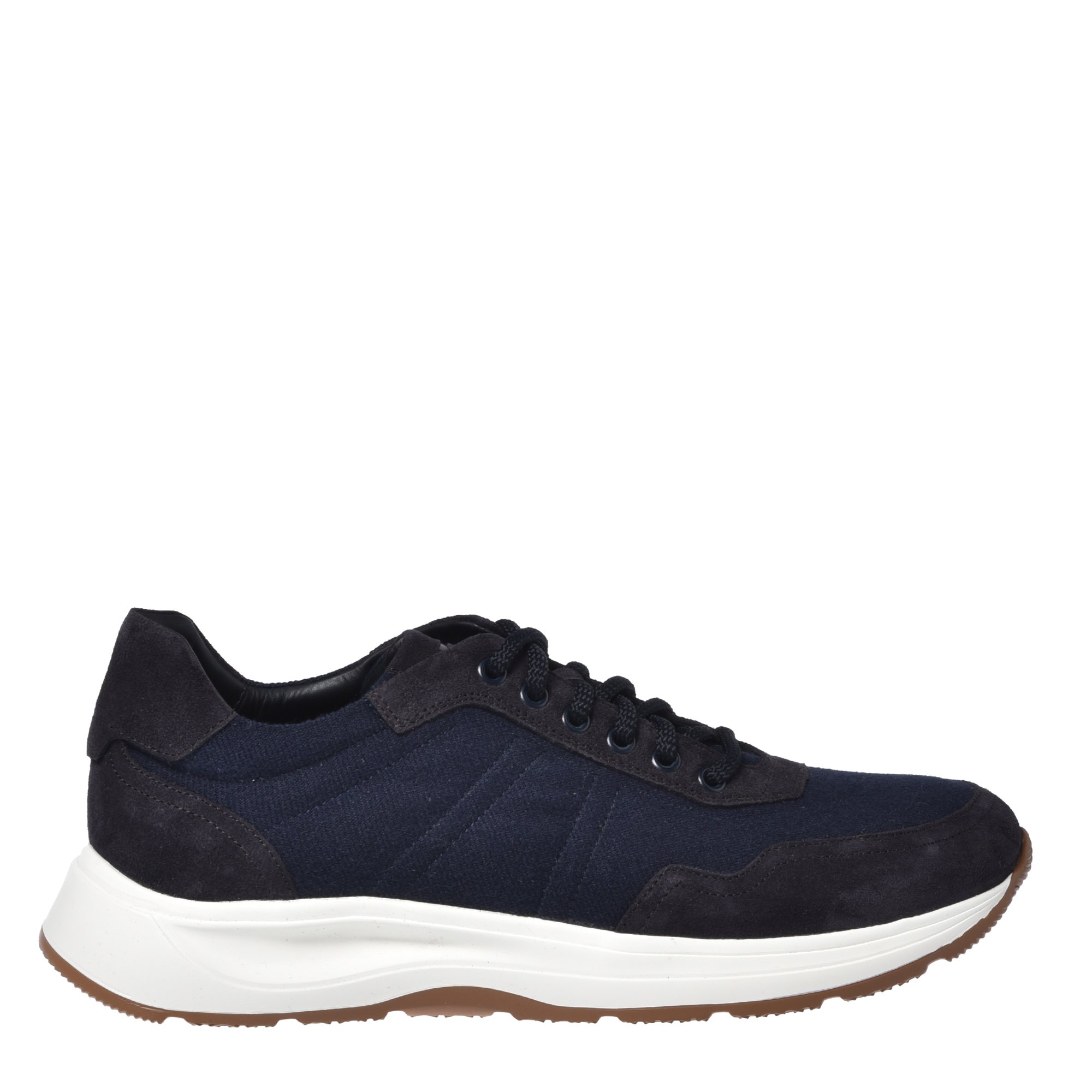 Blue suede leather and fabric trainers image