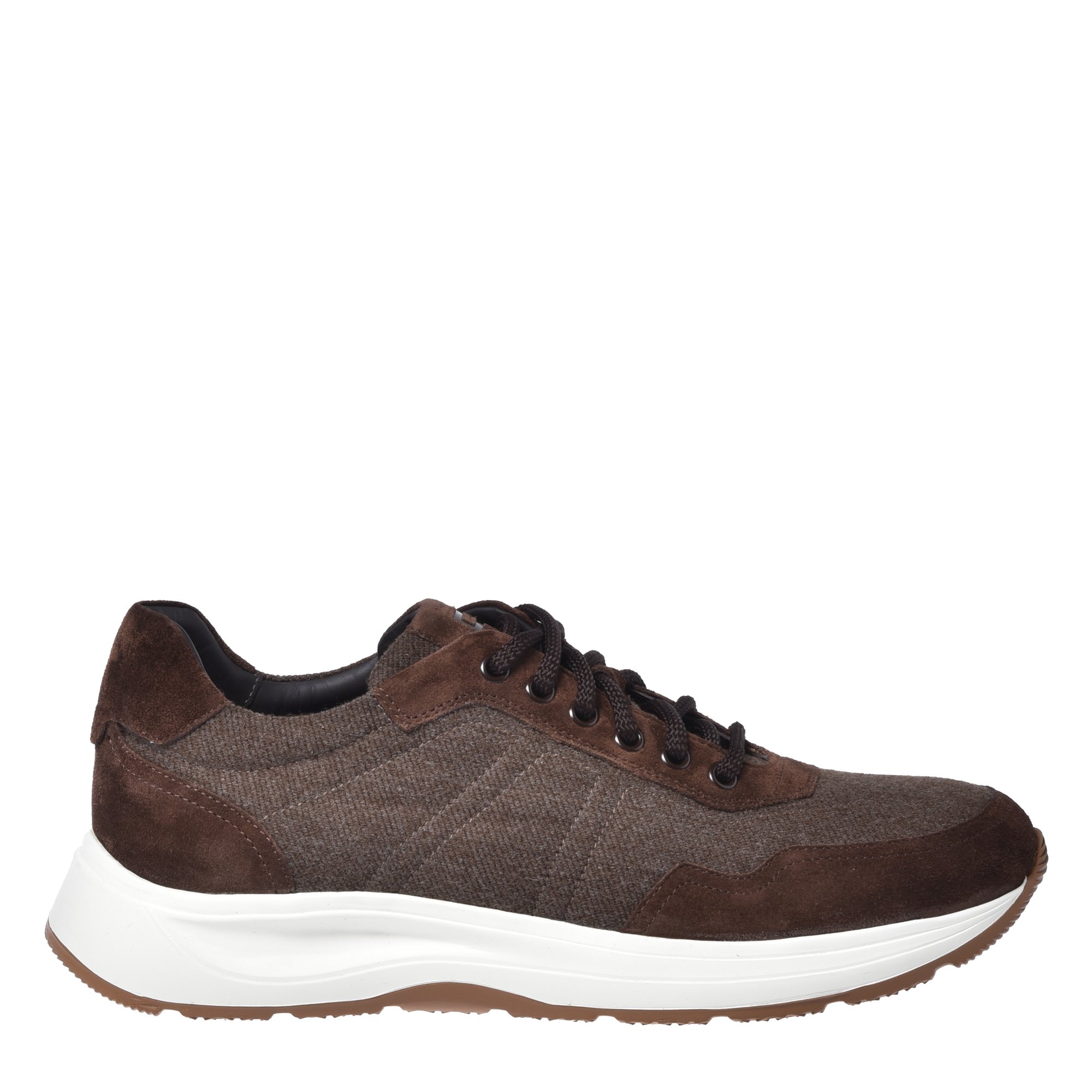 Brown suede leather and fabric trainers image
