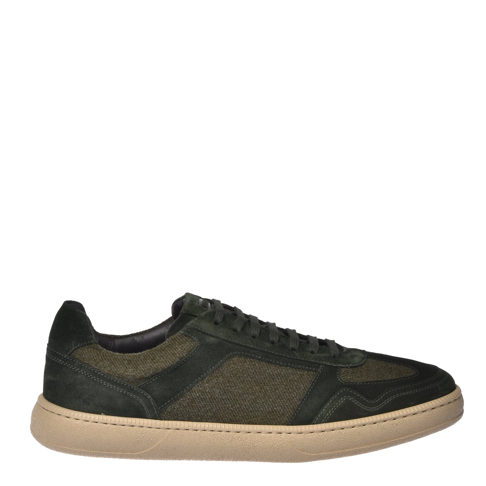 Green suede leather and fabric trainers image