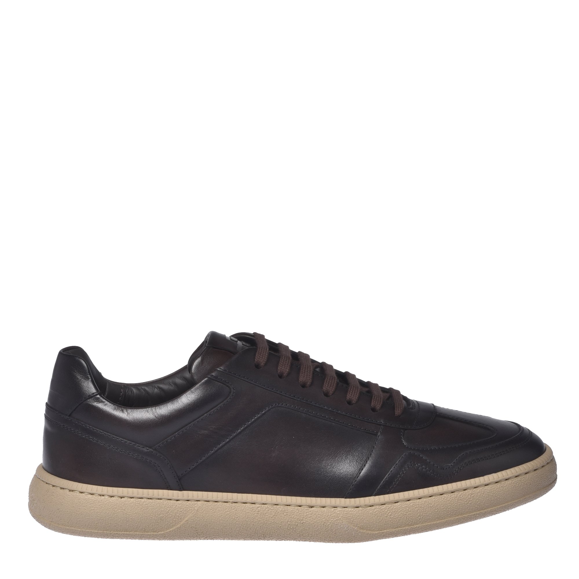 Dark brown leather trainers image