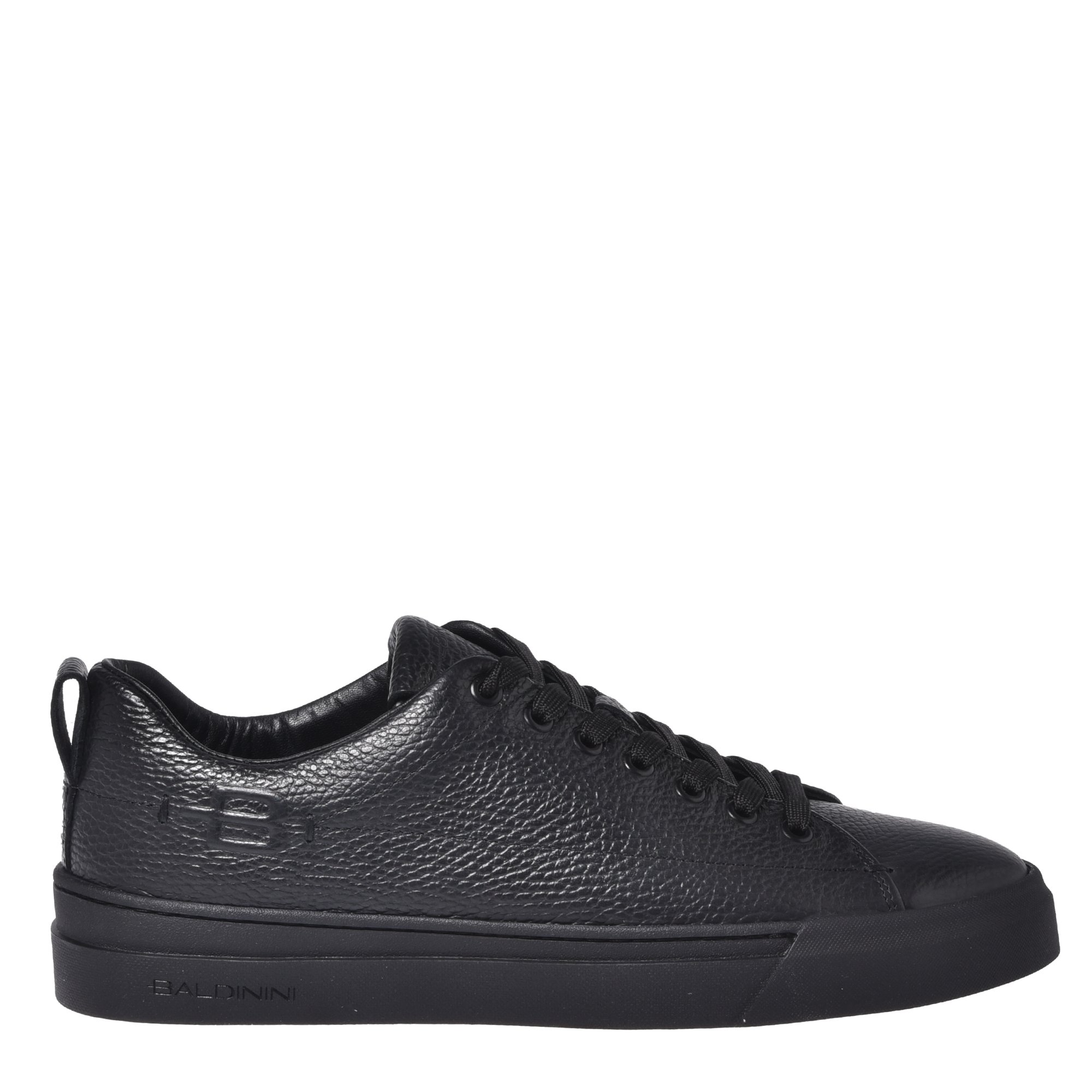 Black tumbled leather trainers image