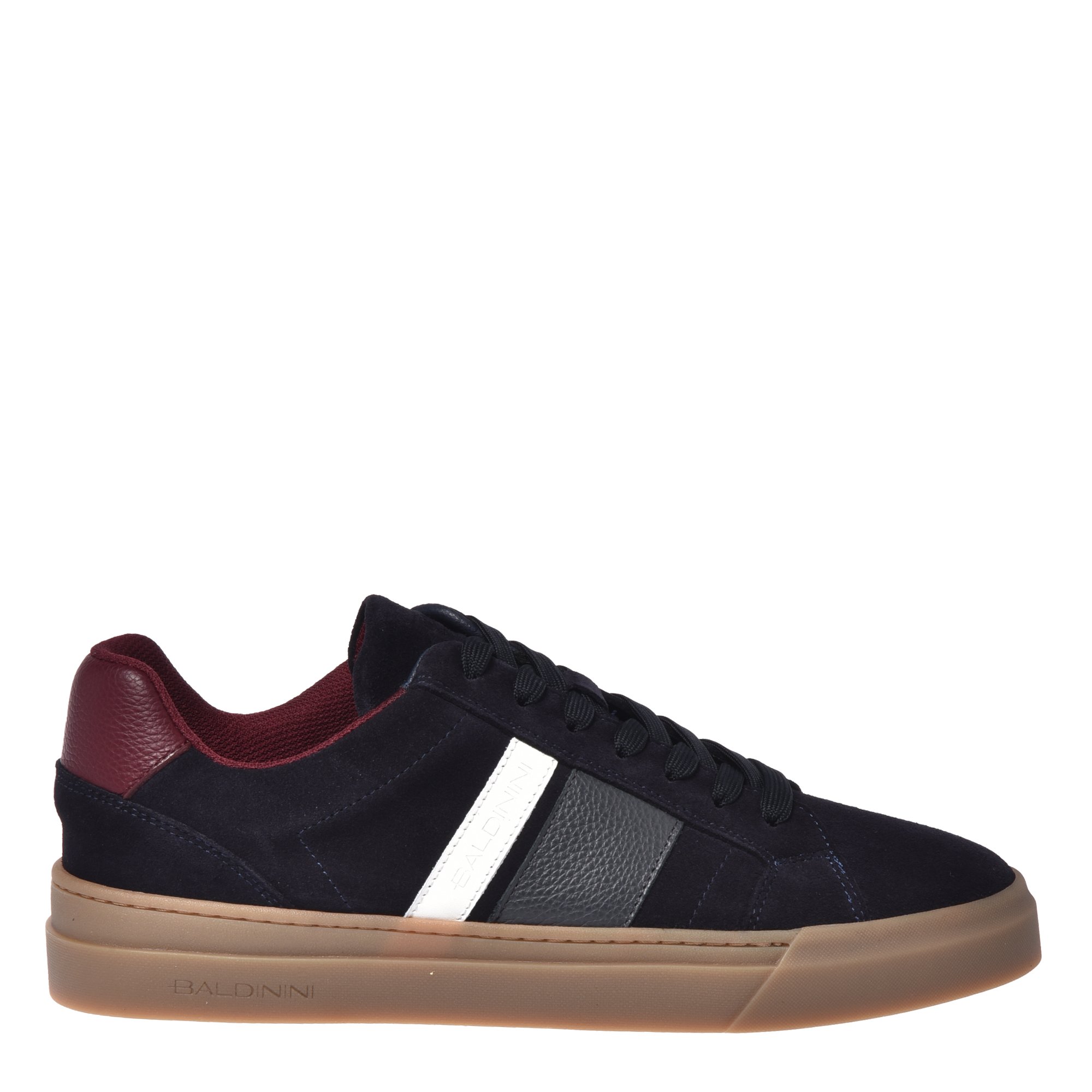 Blue suede and white tumbled leather trainers image