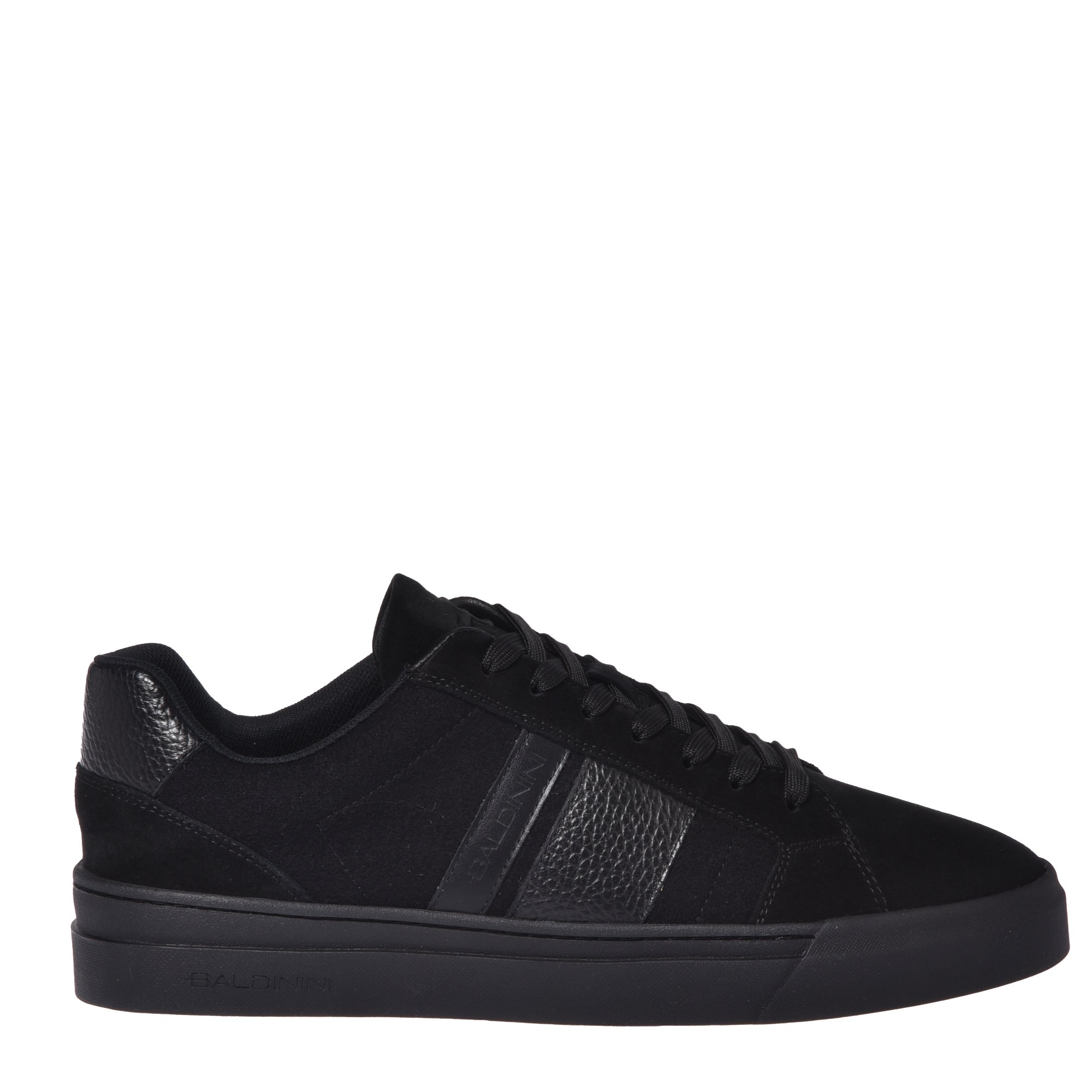 Black suede and fabric trainers image