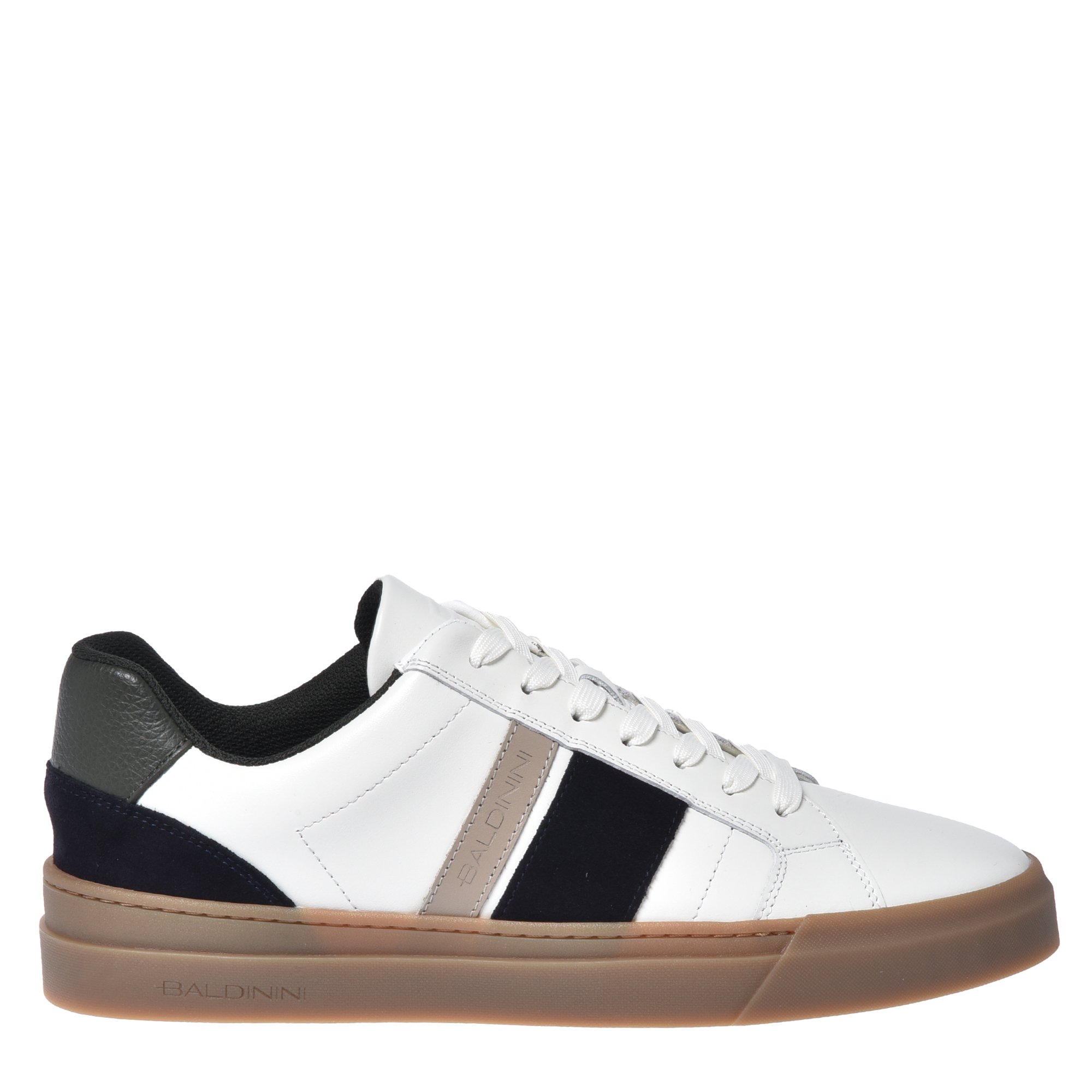 Off-white leather and blue suede trainers image