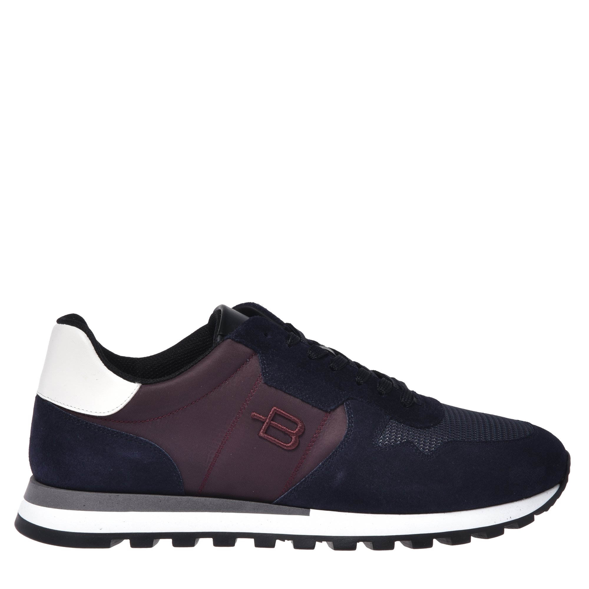 Blue suede and grey fabric trainers image