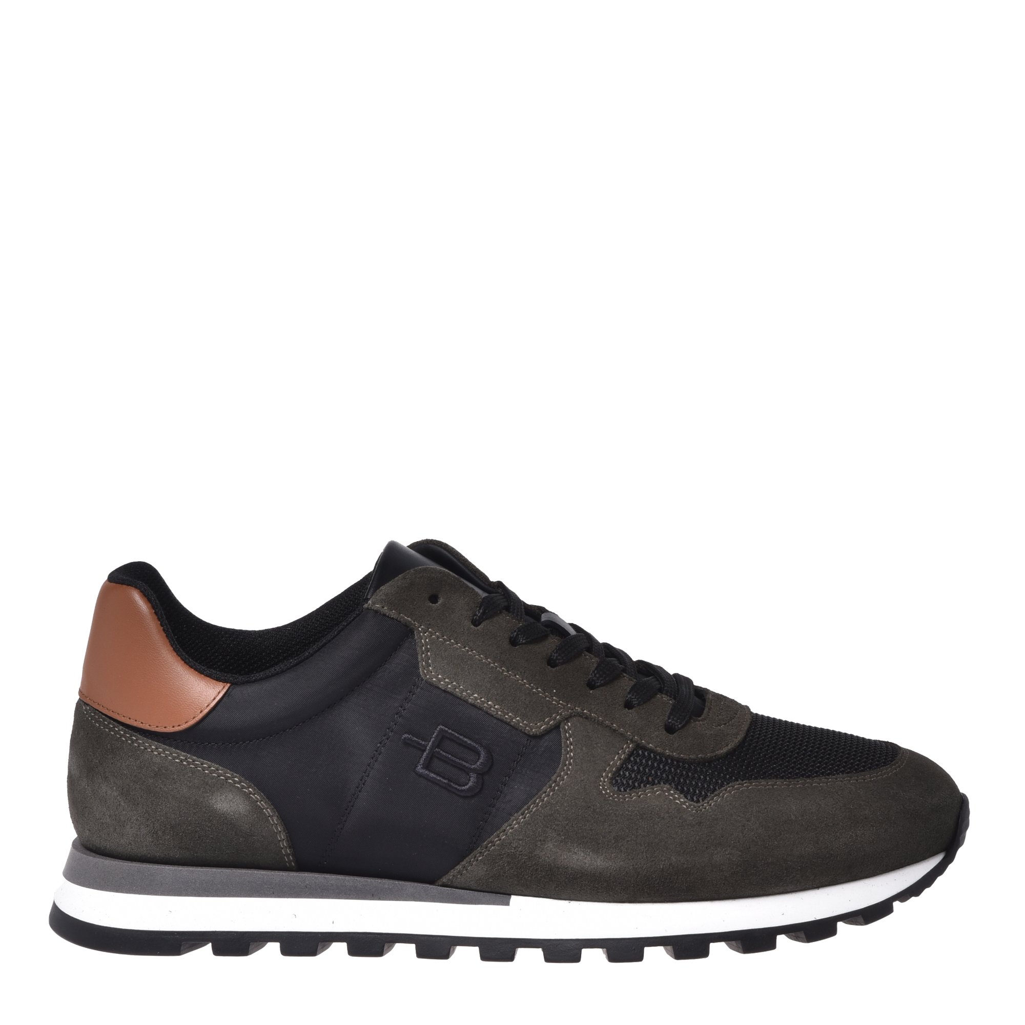 Green suede and black fabric trainers image