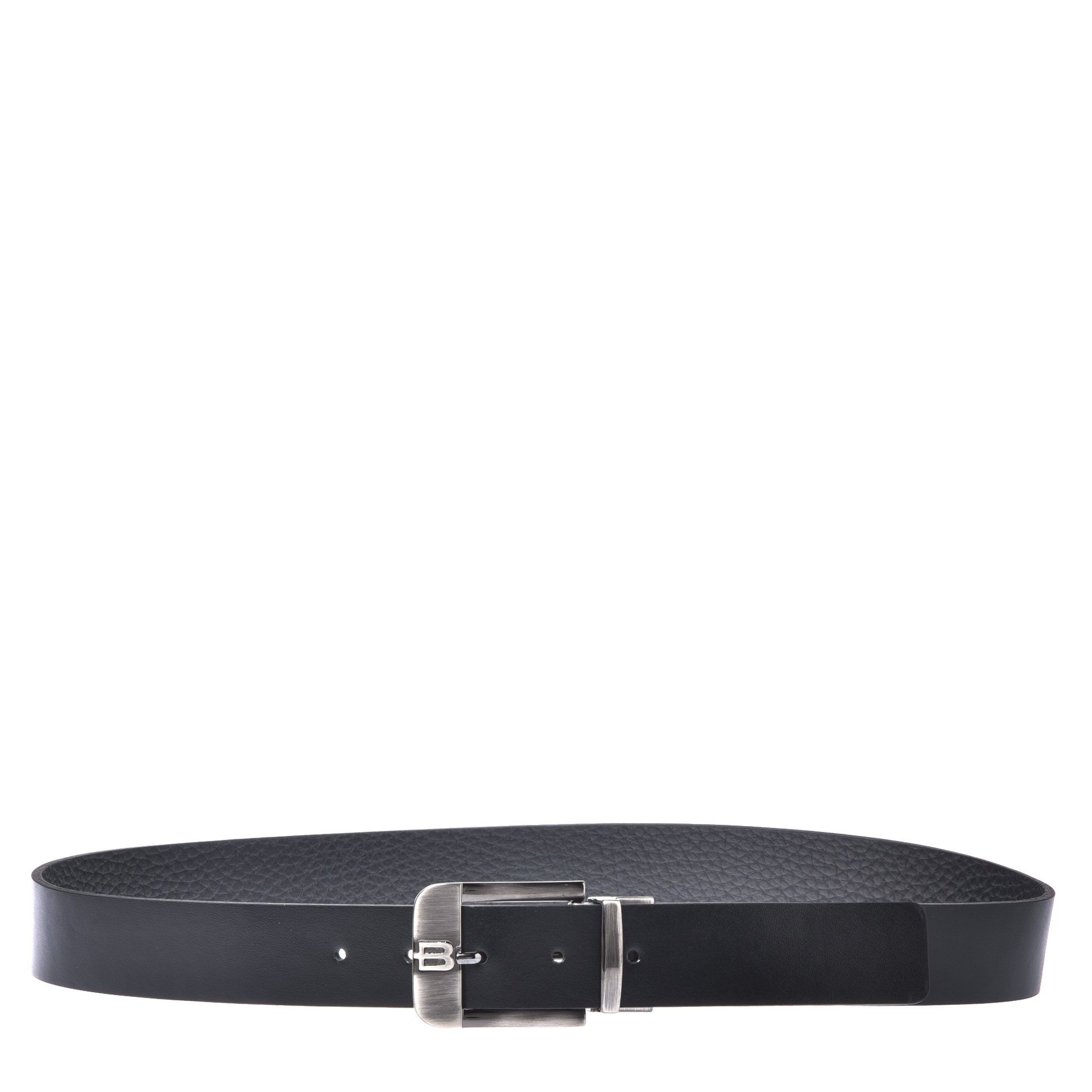 Reversible belt in black leather and tumbled leather image