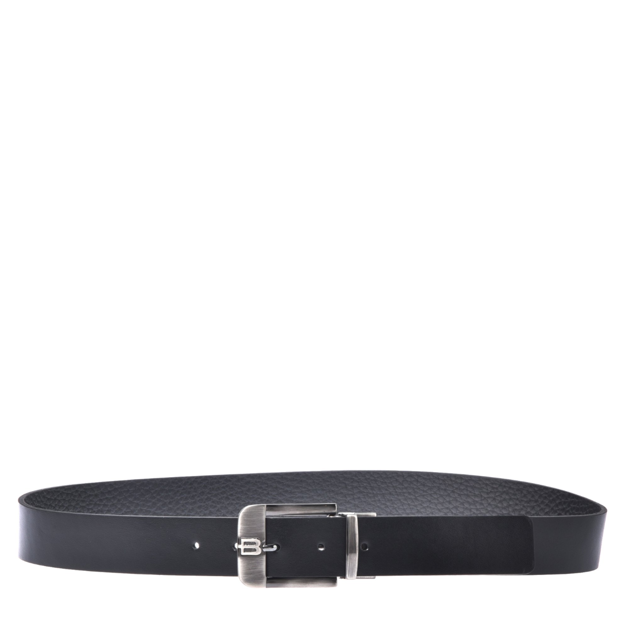 Reversible belt in black leather and tumbled leather image