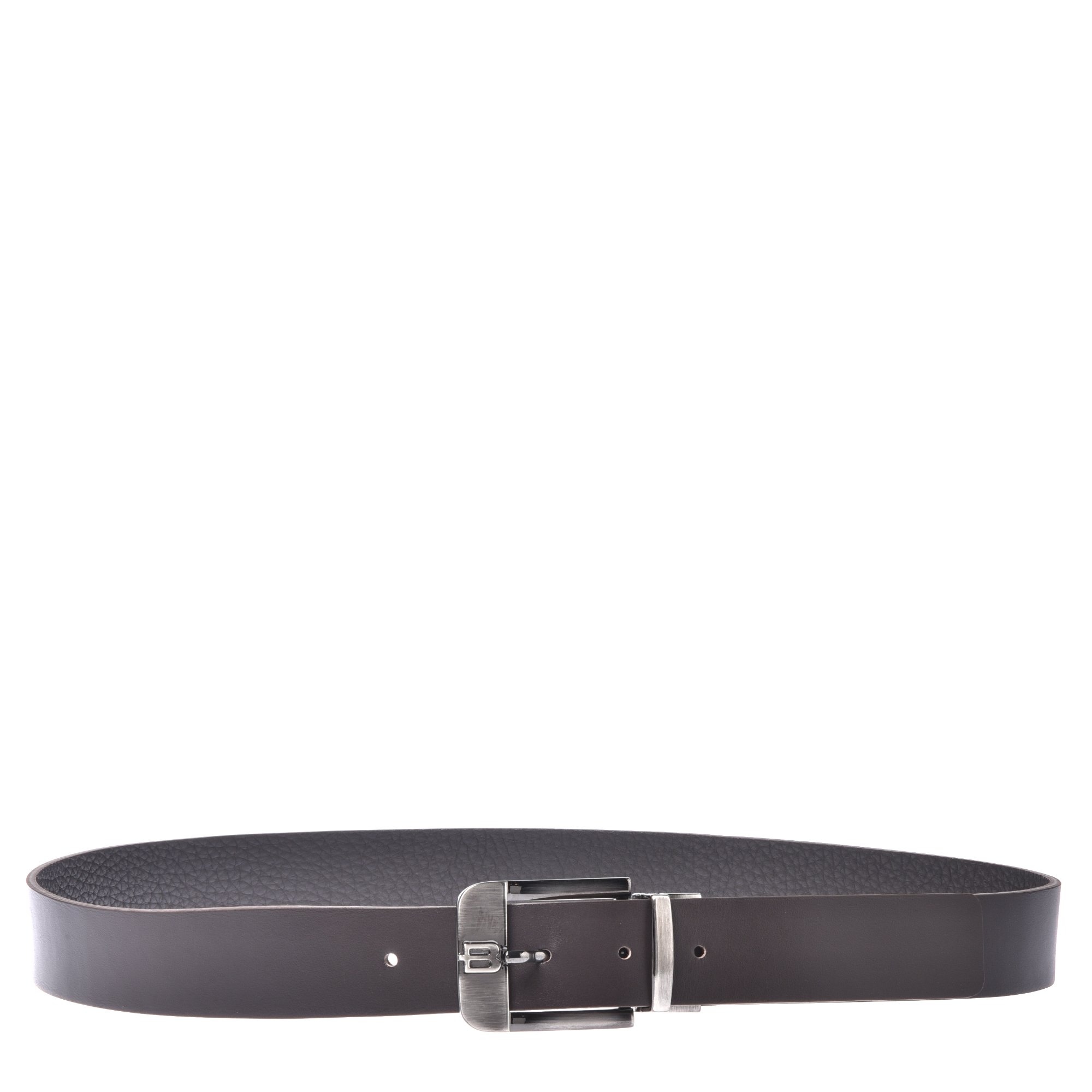 Reversible belt in dark brown leather and tumbled leather image