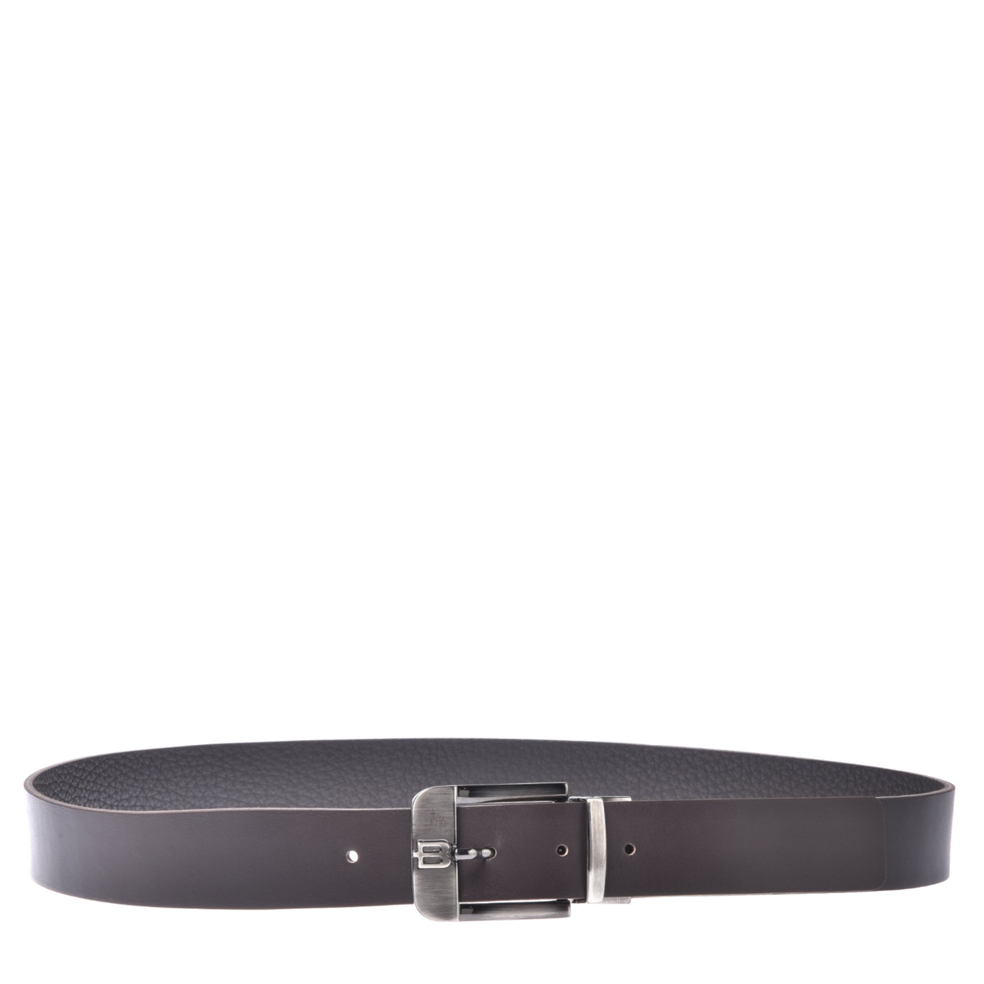 Reversible belt in dark brown leather and tumbled leather image