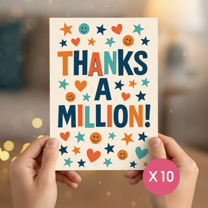 Thanks A Million Card Multipack | 10 greeting cards including envelopes