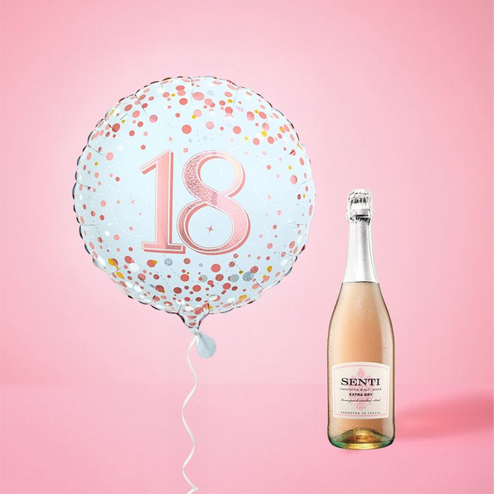 18th Birthday Balloon and Prosecco Rose Gift Set