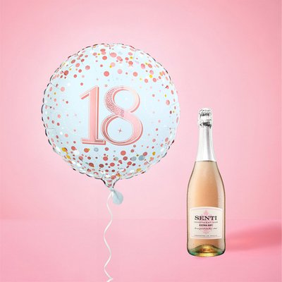 18th Birthday Balloon and Prosecco Rose Gift Set
