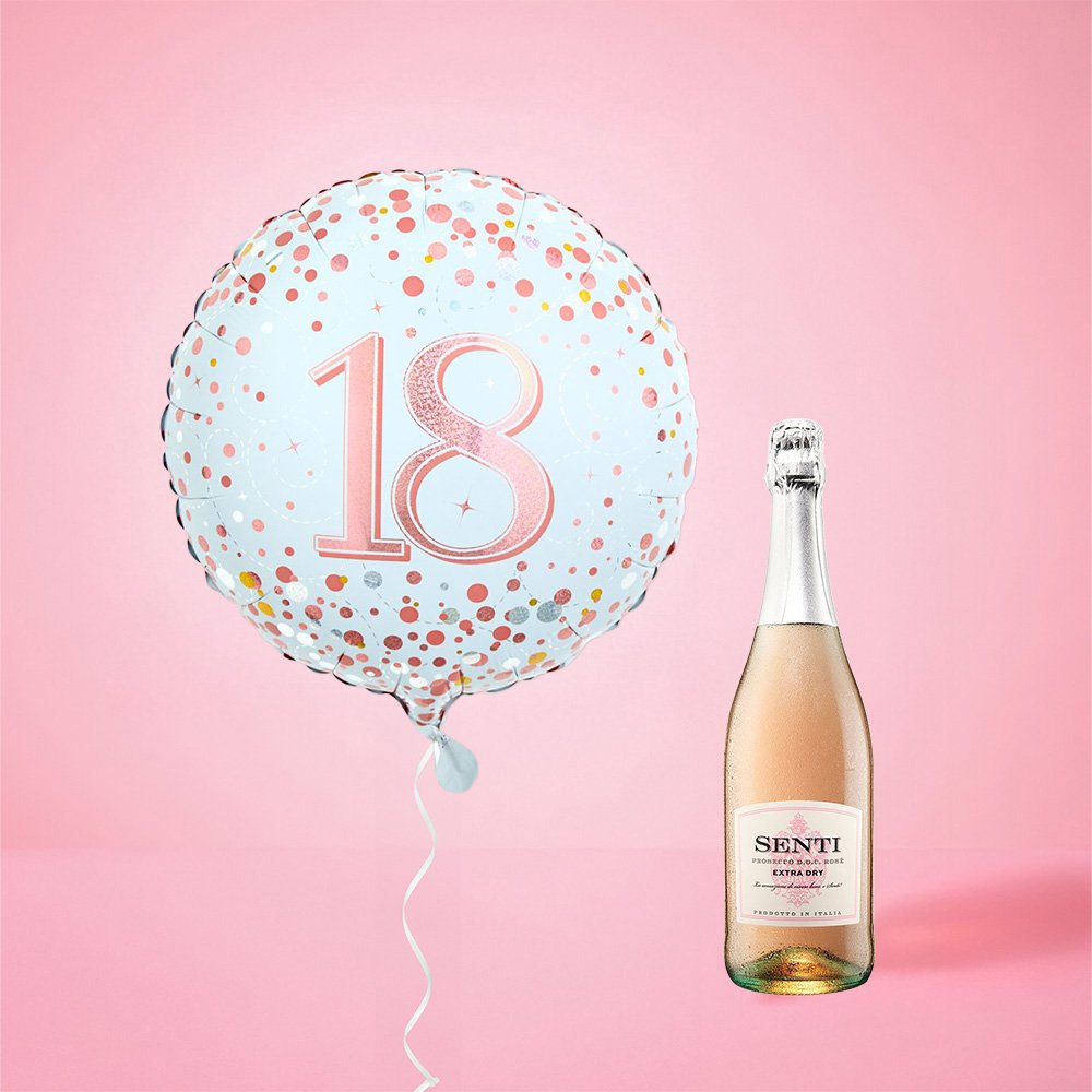 Virgin Wines 18th Birthday Balloon And Prosecco Rose Gift Set