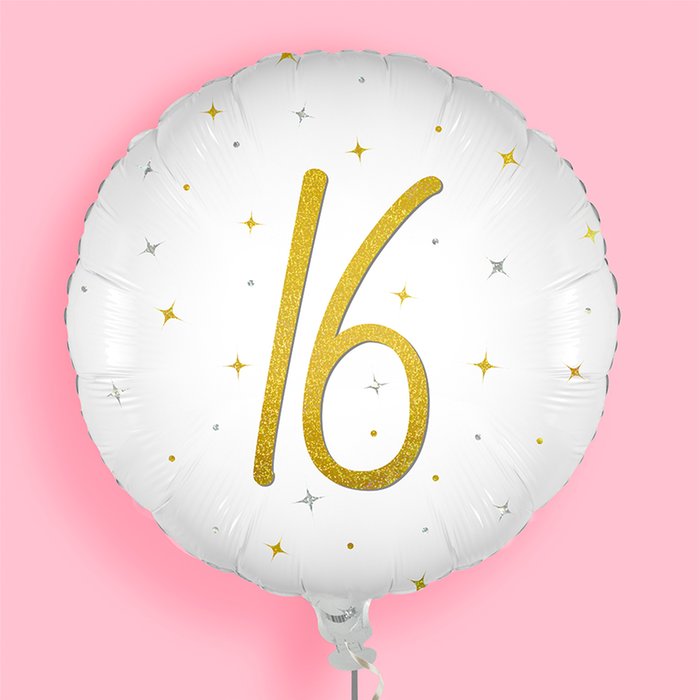 Elegant Sparkle White Number 16 Holographic Balloon