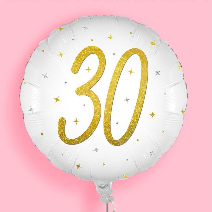 Elegant Sparkle White Number 30 Holographic Balloon