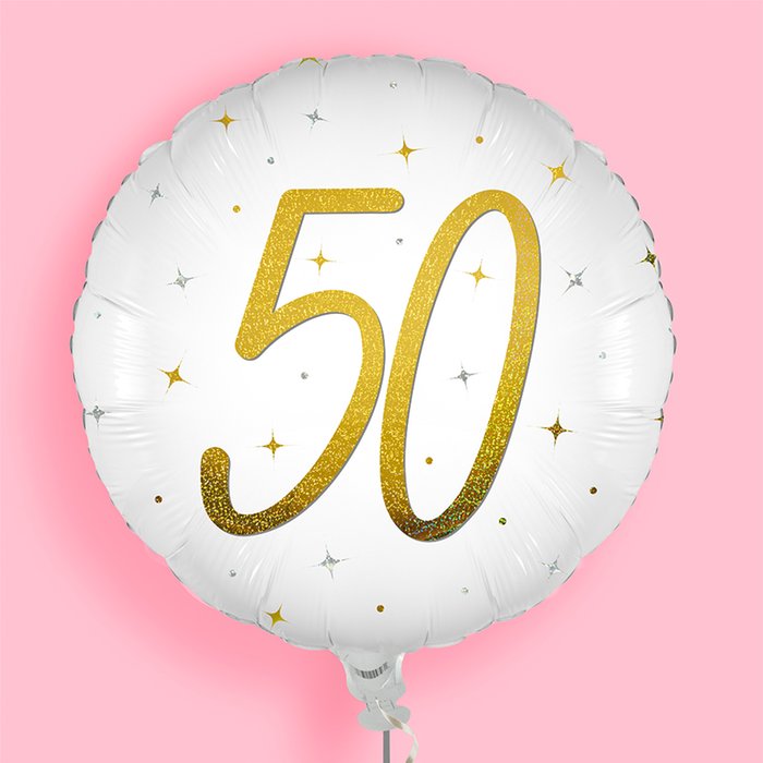 Elegant Sparkle White Number 50 Holographic Balloon