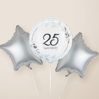 Silver 25th Anniversary Balloon Trio