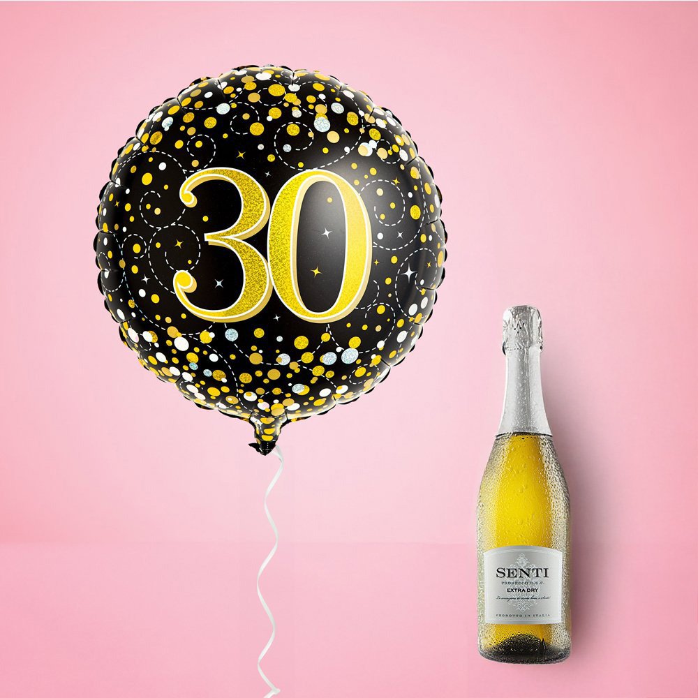 Virgin Wines Happy 30th Balloon And Prosecco Gift Set