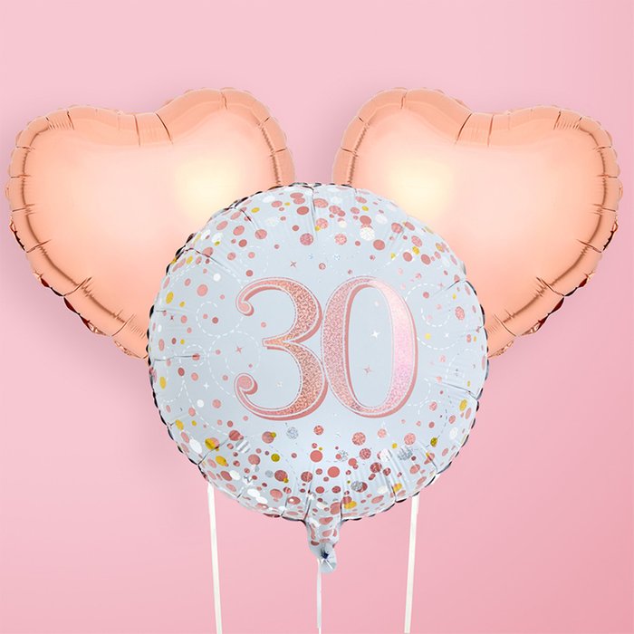 Happy 30th Pink Heart Balloon Trio