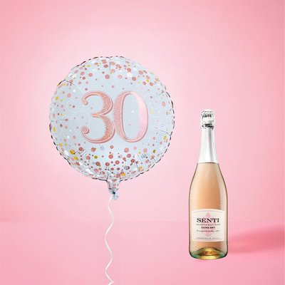 30th Birthday Balloon and Prosecco Rose Gift Set