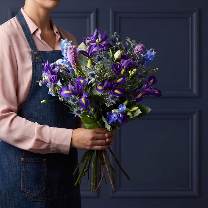 Blue Delphinium, Limonium and Lisianthus Bouquet