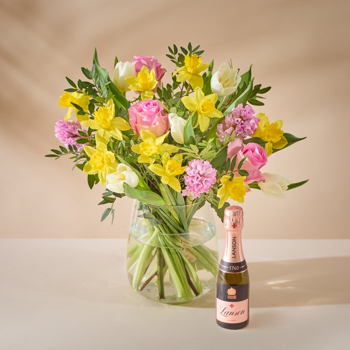 The Springtime Bliss Bouquet & Mini Lanson Le Rose Champagne 20cl Gift Set