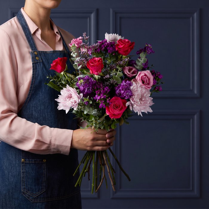 Cerise Roses, Sweet Williams and Stocks Bouquet