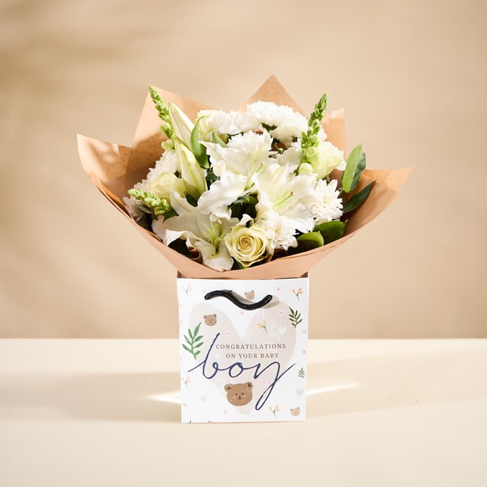 Baby Boy Gift Bag with Bouquet