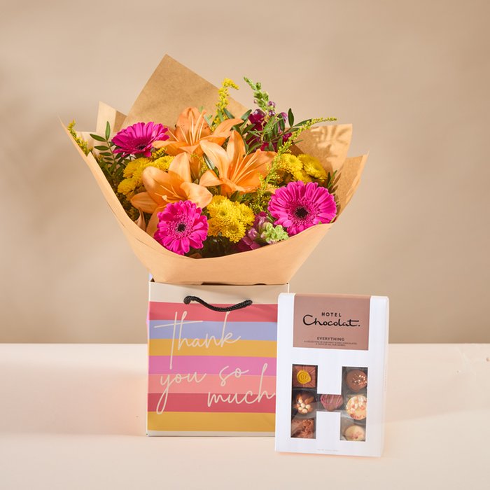 Thank You So Much Brights Bouquet & Hotel Chocolat H Box 185g Gift Set