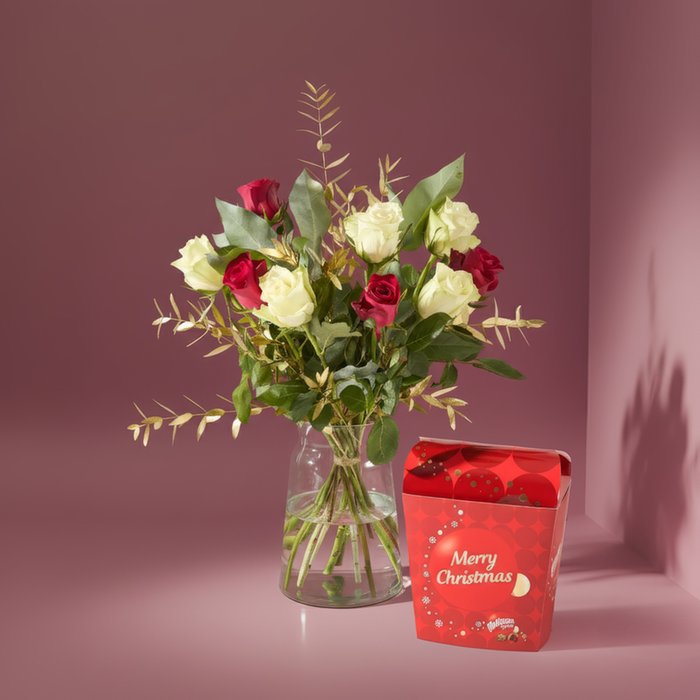 Christmas Mixed  Roses & Merry Christmas Maltesers Gift Set