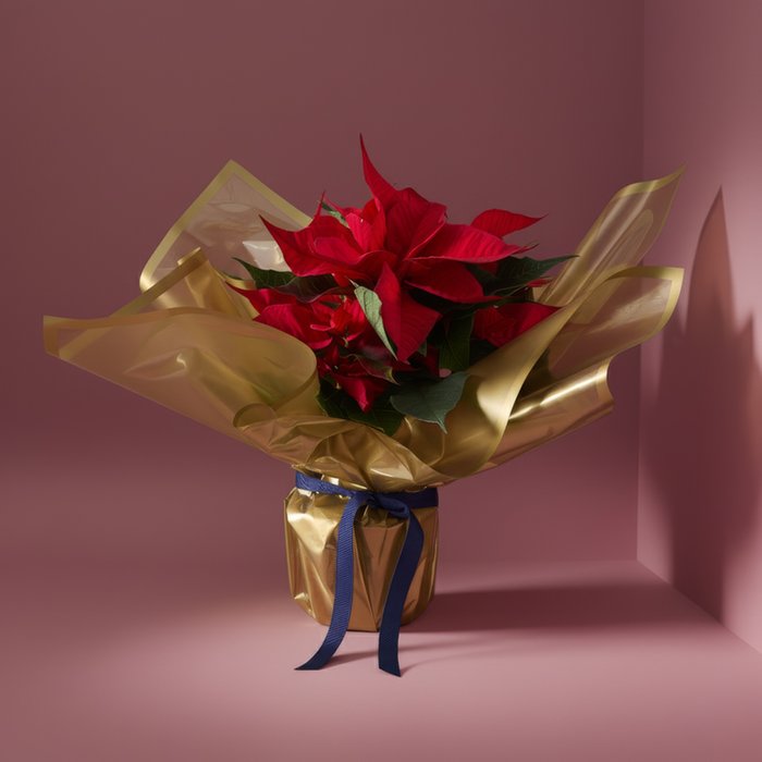 Large Red Poinsettia in Gold Gift Wrap