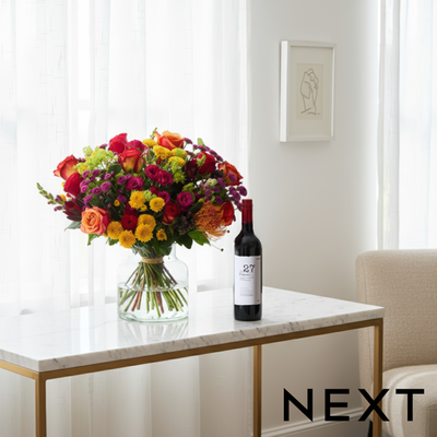 NEXT Rose & Santini Bouquet with VW Red Wine 75cl Gift Set