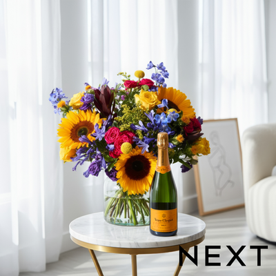 NEXT Sunflower, Rose & Delphinium Bouquet with Veuve Clicquot Gift Set