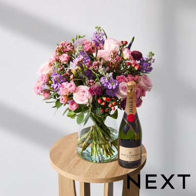 NEXT Rose and Lilac Stocks Bouquet with Moët Champagne Gift Set
